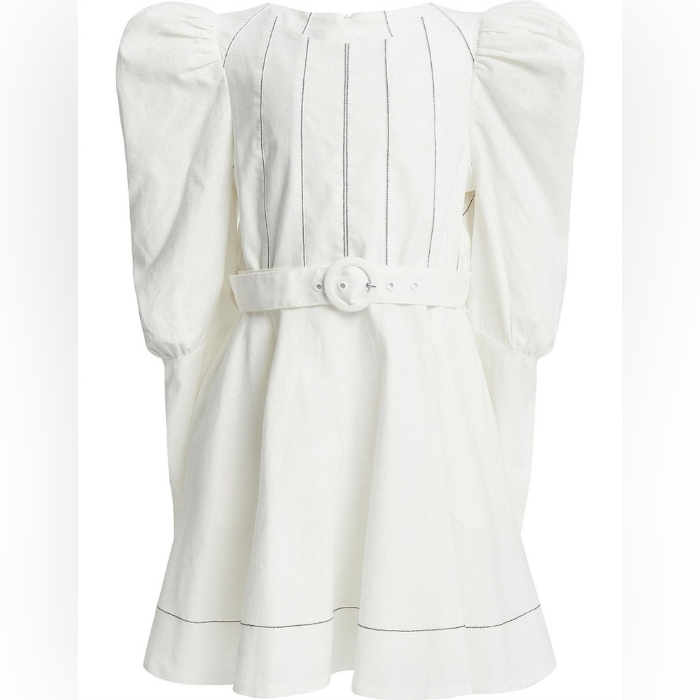 NWT Sz Small Bardot Linen White Zeta Puff Sleeve Dress ($179)